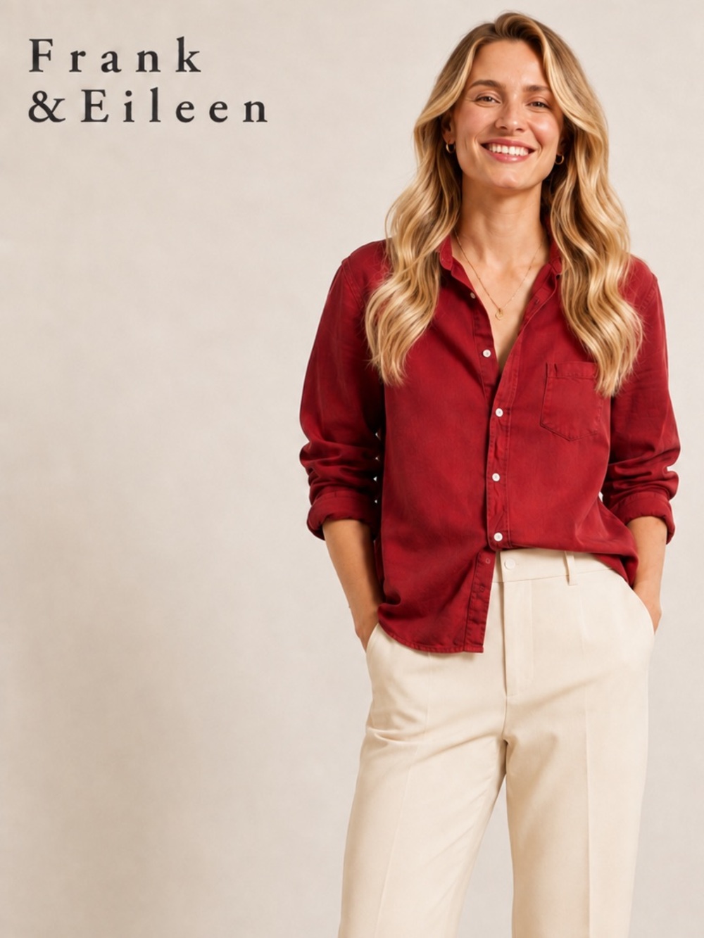 Frank & Eileen Eileen Red Cotton Button Down Shirt XS Made in USA